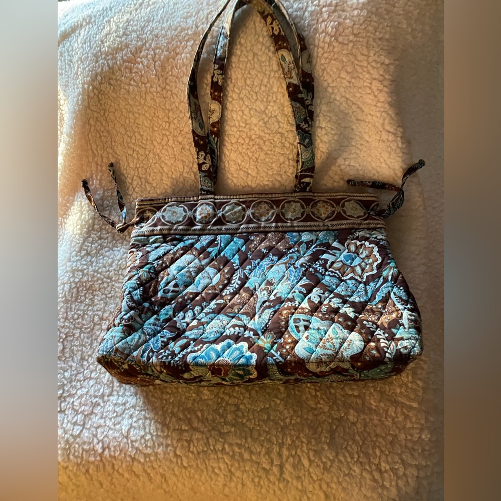 Vera Bradley Java Blue Bucket Tote Satchel Retired Pattern